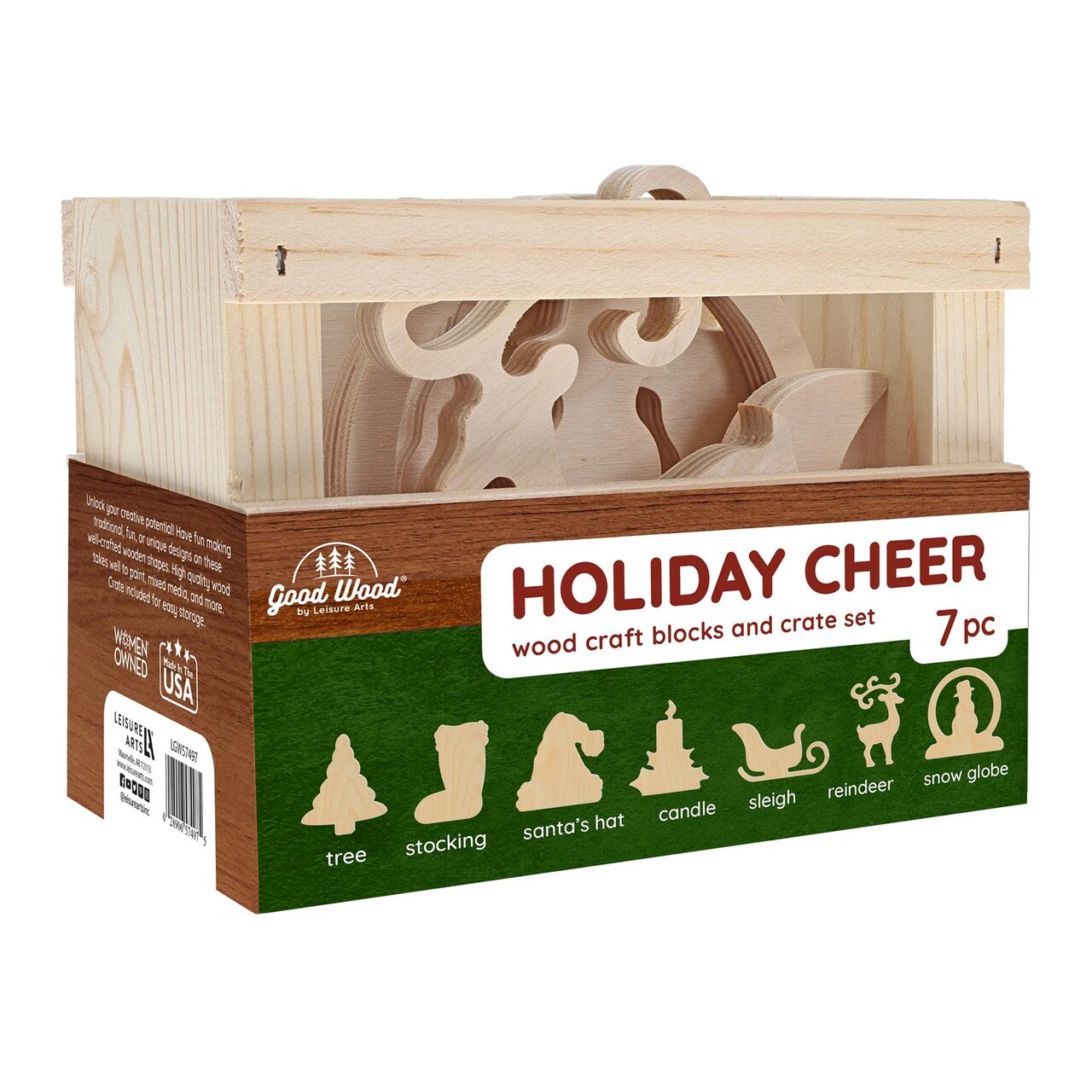 Good Wood By Leisure Arts: Holiday Cheer 7Pc Crate Set - 7 Piece Wood Cutouts - Small Wooden Shapes For Crafts Wooden Craft Shapes To Paint